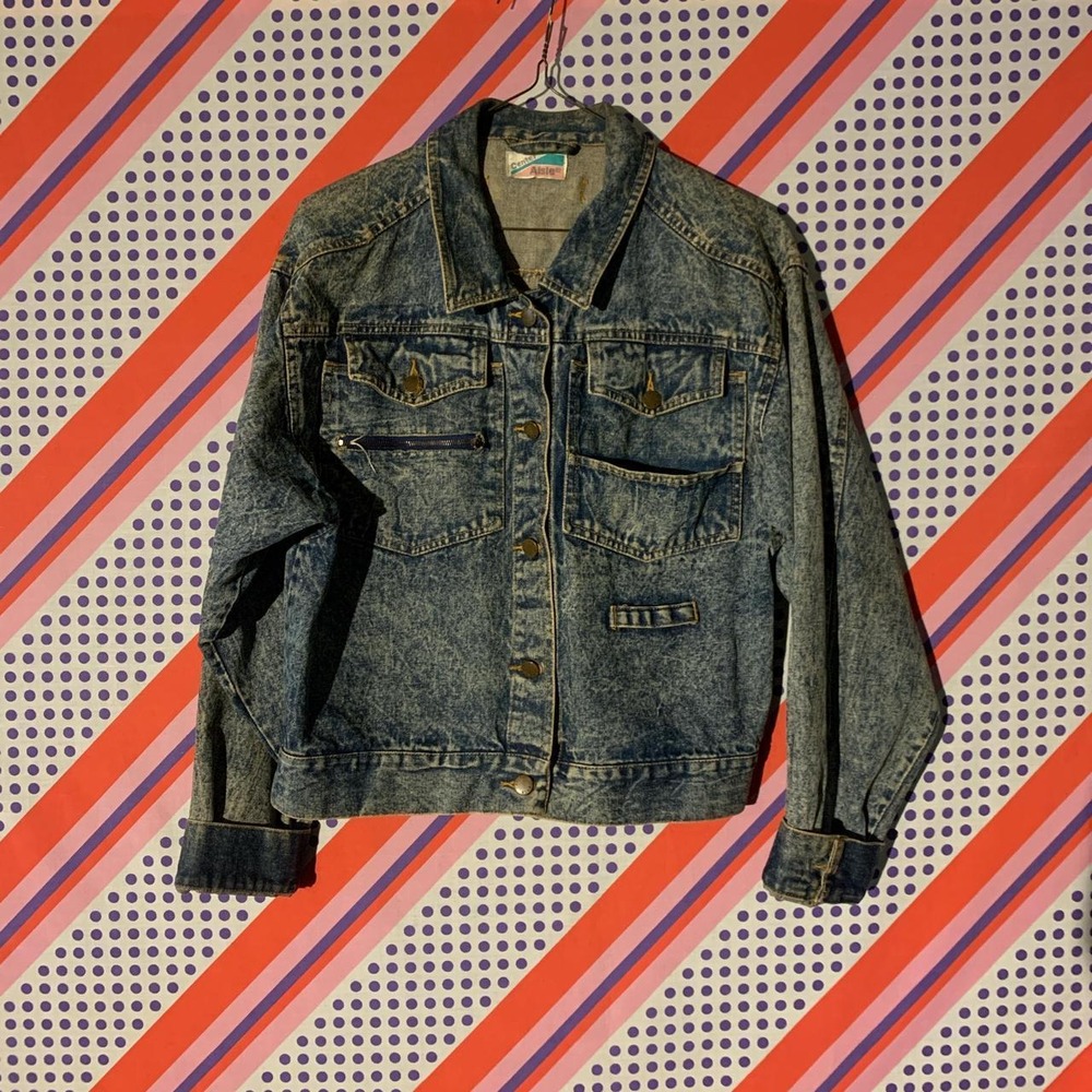 Vintage Center Aisle 80s Acid Wash Denim Jacket Womens Medium Blue Distressed